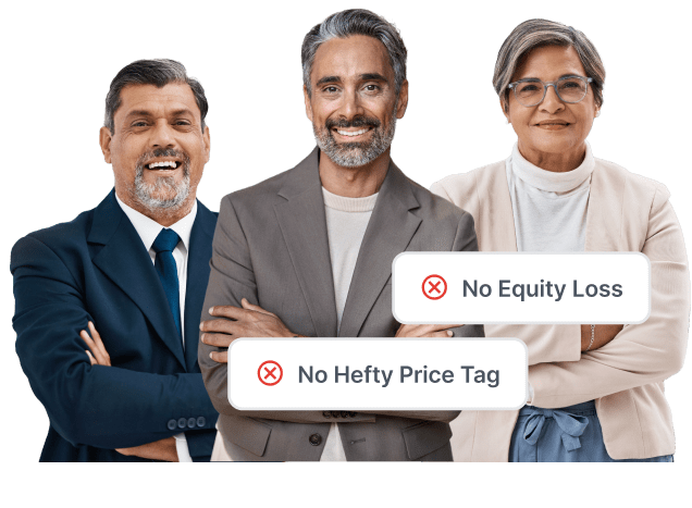 An image of three business person wearing suit and smiling