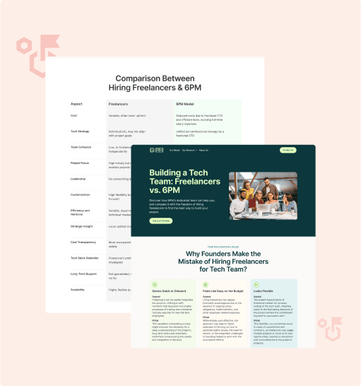 A webpage mockup about Comparison Between Freelances & 6PM