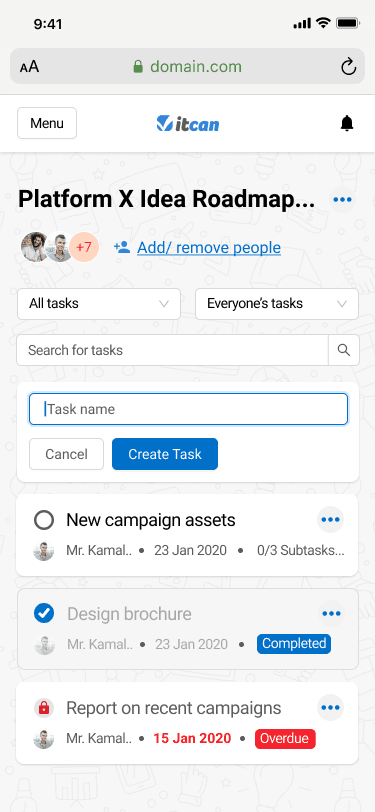 An screenshot of an project management tools