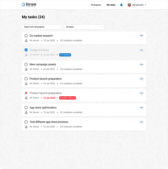 A screenshot of task list